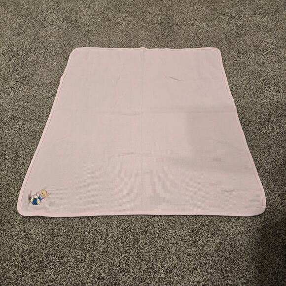Vintage Baby Girl BJT Blue Jean Teddy Pink Waffle Knit Blanket | 32 x 29 Inches - Picture 3 of 6